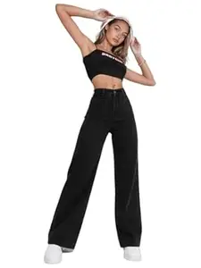 KOTTY Women’s High Waist Denim Jeans | Straight, Relaxed & Wide Leg Fit | Light Blue, Dark Blue & Black | Casual Regular Length Fashion Wear