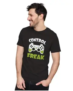 ALLEN BLACK Men's & Women's Regular Fit T-Shirt Control Freak - Gamer 100% Cotton Unise T-Shirt Black_SLOGEN31-Black 2XL Men Round_