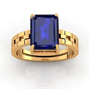 Anuj Sales 5.00 Ratti Earth Mined AAA+ Quality Natural Blue Sapphire Neelam Panchdhatu Gold Plated Adjustable Gemstone Ring for Women's and Men's (Lab - Certified)