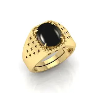 3.25 Ratti to 15.25 Ratti Black Sulemani Hakik Gold Plated Adjustable Ring for Man and Woman