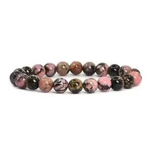 Aanya Gems Natural Beads Gemstone Bracelet for Unisex (Rhodonite) with Lab Certificate