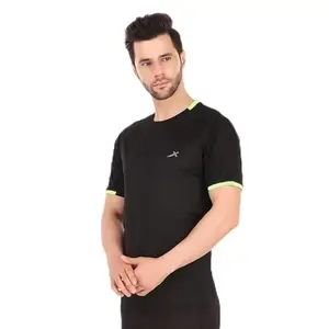 Vector X OMT-197 Men's Polyester Half Sleeve Round Neck T-Shirt(Black)