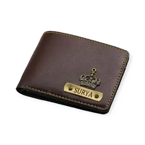 NAVYA ROYAL ART Customized Wallet for Men | Personalized Wallet with Name Printed | Leather Name Wallet for Men | Customised Gifts for Men |Personalised Mens Purse with Name & Charm - Brown