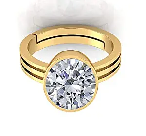 Ayush Gems 12.25 Ratti American Diamond Natural White Zircon Stone Gold Plated Adjustable Astrological Purpose Ring for Men and Women {Lab - Certified}