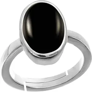 EVERYTHING GEMS 11.25 Ratti 10.70 Carat Black Agate Kala Hakik Gemstone Silver Plated Plain Design Ring For Men & Women