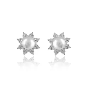 Nemichand Jewels 925 Pure Sterling Silver Pearl Screw Stud Earrings For Women
