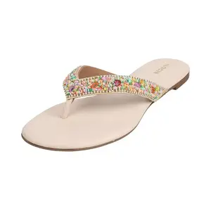 Mochi Women Flat Beaded and Embroidered Ethnic Chappal UK/5 EU/38 (32-1844)