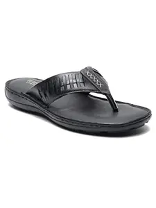 TEAKWOOD LEATHERS Men's Leather Sandal | Formal Wear Flip Flop, Chappal for Men (45, Black)
