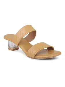 Inc.5 Womens Beige Party Wear Solid Round Toe Block Heel Mules