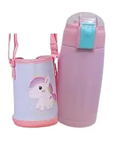Unicorn Water Bottle for Girls // Unicorn Sipper Water Bottle with Handgrip Bag // Unicorn Stainless Steel Insulated Double Wall Vacuum with Straw (500 ML)