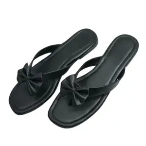 Women's Casual Flats Fashion Adjustable Slipper for Party & Wedding(Black-4)