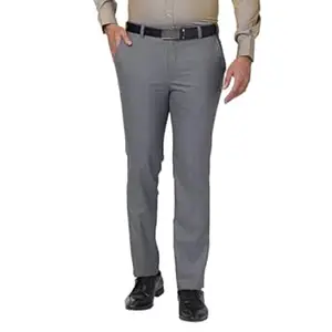 Park Avenue Men's Super Slim Fit Plain Pattern Polyester Blend Pleated Formal Trouser