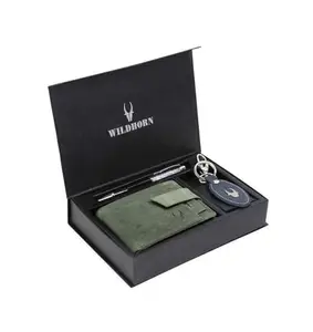 WildHorn Green Leather Men's Wallet, Keychain and Pen Combo Set (GIFTBOXMIX)