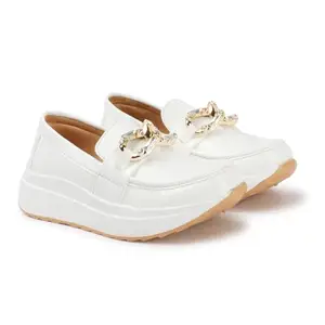 Women Slip On Formal Loafer for Women | Cushioned Footbed Finish | Flexible | Style & All-Purpose White
