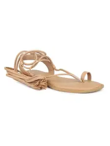 INC.5 Women Beige Solid Gladiators Flats