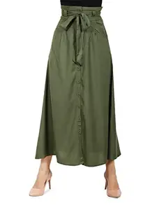 Local For Vocal Fashion Women Olive Solid Rayon Skirt (Small)