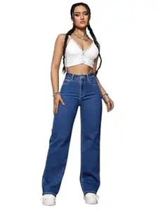 KOTTY Women’s High-Waist Button Relaxed Fit Casual Ankle Length Stylish Jeans