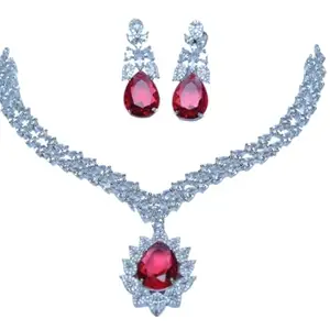 RADIANT AURA IMITATION JWELLERY Radiant Aura Imitation Jewellery Necklace Set With Earrings For Women | Red