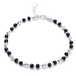 DHRUVS COLLECTION 925 Pure Silver Adjustable Moti Nazariya Bracelet For Girls & Women (6” + 1” Adjustable Chain)