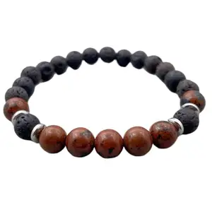 LKBEADS Mahogany Obsidian & Black Lava Bracelet | Beaded Bracelet for Him | Bridesmaid Gift | Men's Fashion Accessory|8mm Round|Smooth|Multicolor|SRC_LI_000974