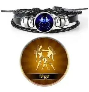 Swissbell : - Choose Your Zodiac Sign Constellation Handmade Black Genuine Leather Zodiac Sign Bracelet imported Leather Bracelet Adjustable with wrist, Zodiac Bracelets For Unisex Adult (Geminis -1)