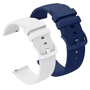 PUNVIT Designed 22mm Soft Sillicon Bands Compatible For Fire Boltt Neptune Strap Only | Sillicon Material | Color Buckle | For Men & Women. (NAVY BLUE/WHITE)