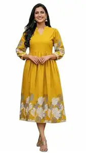 KHILORI Women's V-Neck A-Line Maxi Western Dress for Women Elegant Casual Wear Dress for Girls & Womens