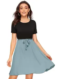 ODETTE Black and Blue Knit Fabric Dress for Women XL Size