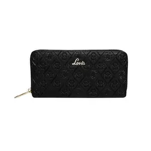 Lavie Deboss Sacy Synthetic Leather Zipper Closure Women's Wallet (Black, Large)