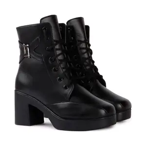 STRASSE PARIS Women’s Combat-Style High Ankle Boots | Lace-Up with Bold Buckle Accent,7