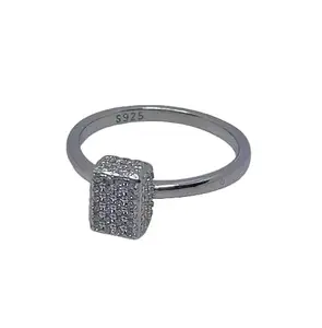 DAKSH 925 Sterling Silver Diamond Ring Finger Ring Solitaire Crystal Ring Square Shape Ring Gift for Women & Girls