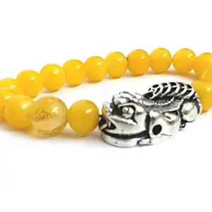 Astroghar Pi Yao Yellow Jade Om Mani Padme Hum Engraved Tibetan Charm Bracelet for Men and Women
