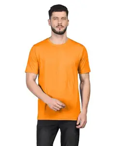 Men's Casual Half Sleeve Solid Cotton Blended Round Neck T-Shirt (Orange, L)-PID47112