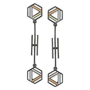 VOYLLA Benzene Black Rodiam Brass Earrings