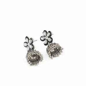 StylishKudi White Stone Studded Beautiful Oxidised Earrings With Hanging Jhumki