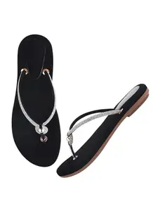 Shoetopia Shoeopia Embellished Strap Silver Flats For Women & Girls /EU40