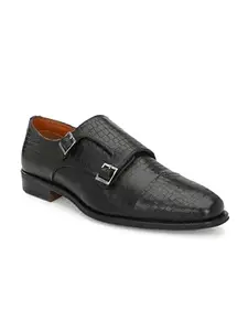 ALBERTO TORRESI Handcrafted Leather Monk Strap Shoe for Men - Classic Style, Formal Dress Shoe - Elegant Buckle Detail, Comfortable Fit - Quality Footwear for Occasions - Black - 10 UK/India