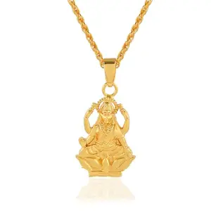 Memoir Brass Micron Goldplated Handmade Small and cute Lakshmi Chain pendant Necklace Women Hindu temple Jewellery (PCOM4508)