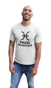 Bag It Deals The Prime Pisces White Round Neck Cotton Half Sleeved T-Shirt with Printed Graphics