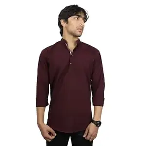ORIGENS Luke S Black Men's Slim fit Short Kurta | Solid Linen Kurta | Mandarin Collar | Full Sleeve | Cotton Blend