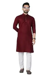 Conch Fashion Men’s Plain Solid Cotton Kurta Pajama Set Classic Straight Fit Long Kurta for Festive, Casual & Ethnic Wear Mandarin Collar Full Sleeve Traditional Kurta for Men