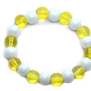Natural Citrine Glass Stone & White Quartz Glass Stone Natural Crystal Gemstone Bracelet 8mm Round Beads Healing Crystals for Men & Women (7 Inch)
