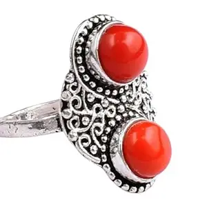 Alloy Metal Rhodium Polished Round Shape Red Jasper Gemstone Handmade Charm Ring Indian Size 12 RGS-1362