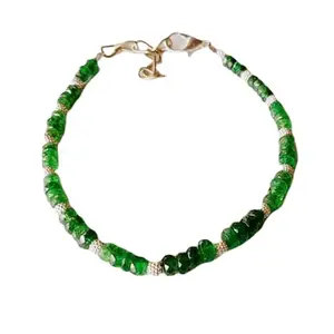RRJEWELZ Tsavorite Garnet Rondelle Beaded Bracelet – Faceted 3-3.5mm Green Stones with Silver Lock – 7 Inch Adjustable link Bracelet for Men & Women|LCBR_RR_06457