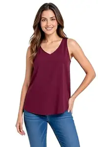 myplusfashion Women’s Solid Rayon Sleeveless V-Neck Top | Soft & Lightweight Regular Fit Casual Wear Top