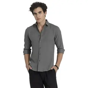 SNITCH Grey Textured Slim Fit Shirts