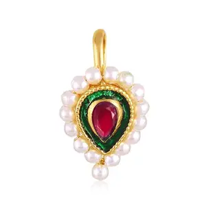 VFJ VIGHNAHARTA FASHION JEWELLERY Vighnaharta Gold Plated Moti Pearls Alloy Maharashtrian Cultural Nath Nathiya./ Nose Pin for women[VFJ1277NTH-PRESS-RED]