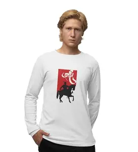 Danya Creation The Fierceful King Combed Cotton Printed Full Sleeve T-Shirt White