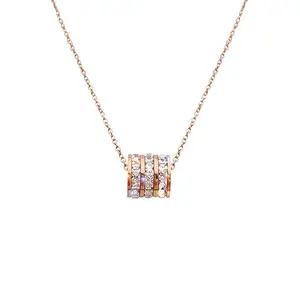 Jewels Galaxy Rose Gold Plated Stainless Steel CZ Cylindrical Pendant with 3 Linked Loops (CT-PS-48063)