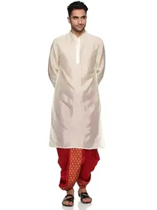 SETHUKRISHNA Men Maroon Colour Art Silk Kurta Dhoti Pant Set (CREAM03) (L) (KCRF101FSLD725)
